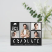 Invitation Carte Postale Minimal moderne 4 photo Black Graduation Party (Debout devant)