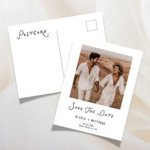 Invitation Carte Postale Minimaliste Photo de Mariage Écrire à la Main Save