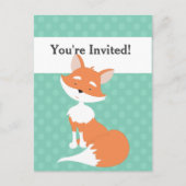 Invitation Carte Postale Mint Green Polka-Dots ・ Woodland Fox ・ Custom (Devant)