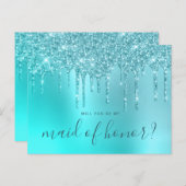 Invitation Carte Postale Mint parties scintillant gouttes tu seras ma bonne (Devant / Derrière)