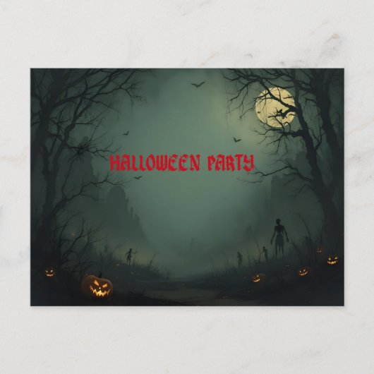Invitation Carte Postale Minuit sur la fête d'Halloween (Devant)