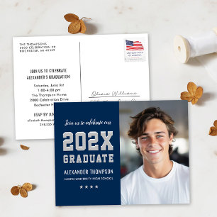 Invitation Carte Postale Modern 2023 Graduate Navy Gray Photo Graduation