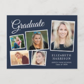 Invitation Carte Postale Modern 5 Photo Collage Blue Graduation Party (Devant)