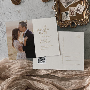 Invitation Carte Postale Modern Chic Vintage Gold QR Code Enregistrer la da