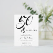 Invitation Carte Postale Modern Elegant Black White Fifty Fabulous Birthday (Debout devant)