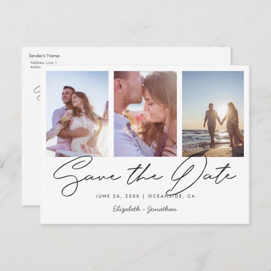 Invitation Carte Postale Modern Multi Photo Collage Mariage Enregistrer la (Devant / Derrière)