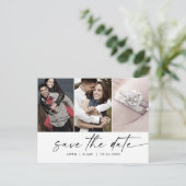 Invitation Carte Postale Modern Script 3 Photo Enregistrer la date (Debout devant)