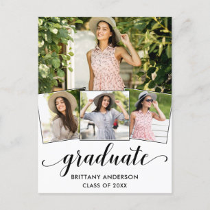 Invitation Carte Postale Moderne 4 Photo Calligraphie Parti de graduation