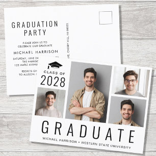 Invitation Carte Postale Moderne 4 Photo Graduation Party
