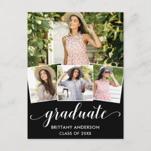 Invitation Carte Postale Moderne 4 Photo Graduation Party Calligraphie