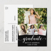 Invitation Carte Postale Moderne 4 Photo Graduation Party Calligraphie (Devant / Derrière)