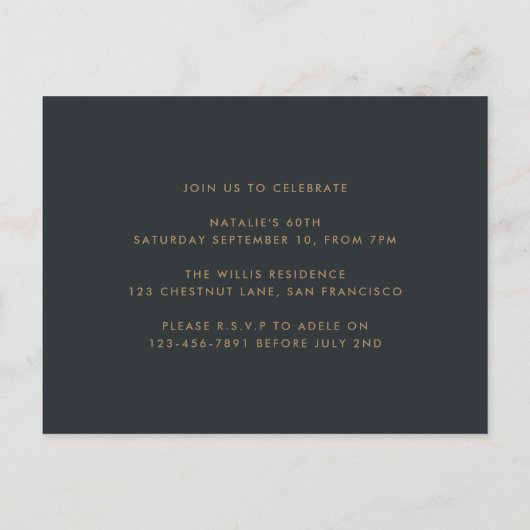 Invitation Carte Postale Moderne 60e anniversaire simple élégant script élé (Dos)