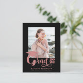 Invitation Carte Postale Moderne Dusty Pink Script tendance Photo Graduatio (Debout devant)