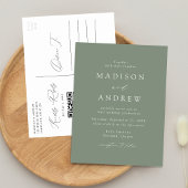 Invitation Carte Postale Moderne Elegant Sage Green QR Code Mariage