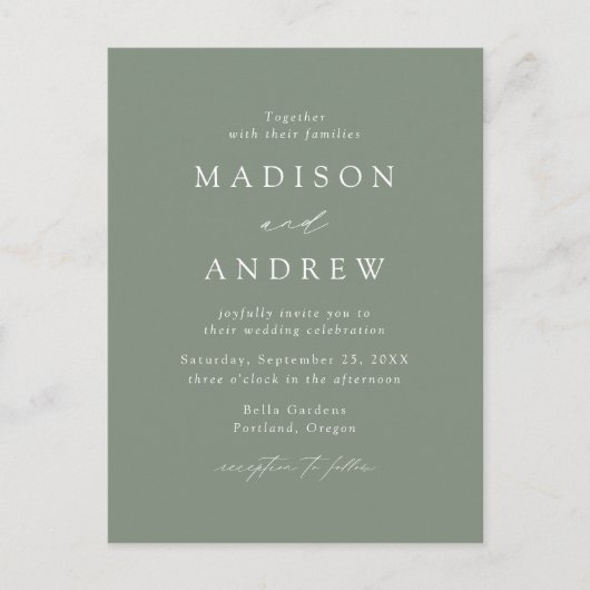 Invitation Carte Postale Moderne Elegant Sage Green QR Code Mariage (Devant)