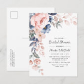 Invitation Carte Postale Moderne Floral Rustique Fête des mariées bleu rose (Devant / Derrière)