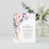 Invitation Carte Postale Moderne Floral Rustique Fête des mariées bleu rose (Debout devant)