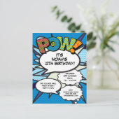 Invitation Carte Postale Moderne Fun Blue Birthday Comic POW N'importe quel (Debout devant)