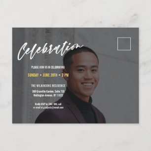 Invitation Carte Postale Moderne Gras Script Minimal Photo Graduation Party
