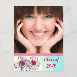 Invitation Carte Postale Moderne Hot Rose Aqua Graduation Open House Invita