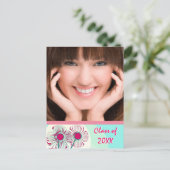 Invitation Carte Postale Moderne Hot Rose Aqua Graduation Open House Invita (Debout devant)