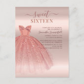 Invitation Carte Postale Moderne Sweet 16 Parties scintillant Script Rose O (Devant)