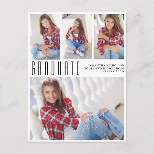 Invitation Carte Postale Moderne tendance blanche Graduation 4 Photo Collag (Devant)