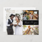 Invitation Carte Postale Moderne trois Mariage de script photo Merci (Devant / Derrière)