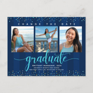 Invitation Carte Postale Modifier la date de graduation photo turquoise scr
