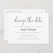 Invitation Carte Postale Modifier La Date Mariage De Script B&W Postponton (Devant / Derrière)