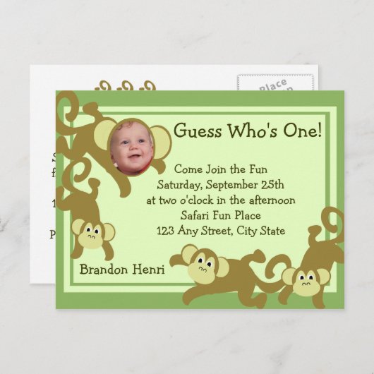 Invitation Carte Postale Mon petit singe/ Photo (Devant / Derrière)