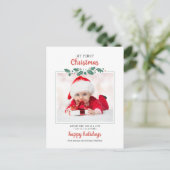Invitation Carte Postale Mon premier Noël Bébé Naissance Photo Bonjour (Debout devant)