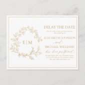 Invitation Carte Postale Monogramme De Cimier D'Or Retard De La Date (Devant)