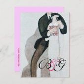 INVITATION CARTE POSTALE MONOGRAMME DE MARIAGE ROMANTIQUE ET DE GROUPE (Devant / Derrière)