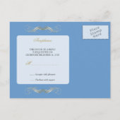 Invitation Carte Postale Monogramme Golden Swirls Elegant Bleu RSVP (Dos)