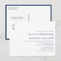 Monogramme minimaliste bleu marine Code QR Mariage