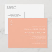 Invitation Carte Postale Monogramme minimaliste Peach QR Code Mariage (Devant / Derrière)