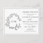Invitation Carte Postale Monogramme noir blanc Cimier Changer La Date (Devant)
