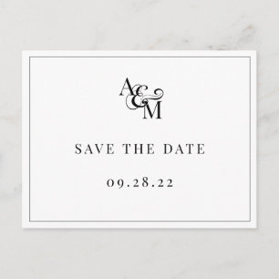 Invitation Carte Postale Monogramme Noir et Blanc Simple Élégant Enregistre
