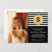 Invitation Carte Postale Monogramme noir et or et blanc Diplôme photo (Devant / Derrière)