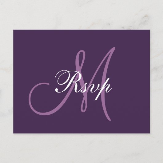 Invitation Carte Postale Monogramme simple Mariage violet RSVP (Devant)