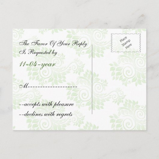 Invitation Carte Postale monogramme vert fleurit élégant mariage RSVP (Dos)