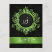 Invitation Carte Postale monogramme vert fleurit élégant mariage RSVP (Devant)