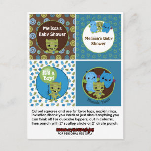 Invitation Carte Postale MONSTER Boy Baby shower Cupcake Topper Peek a Boo