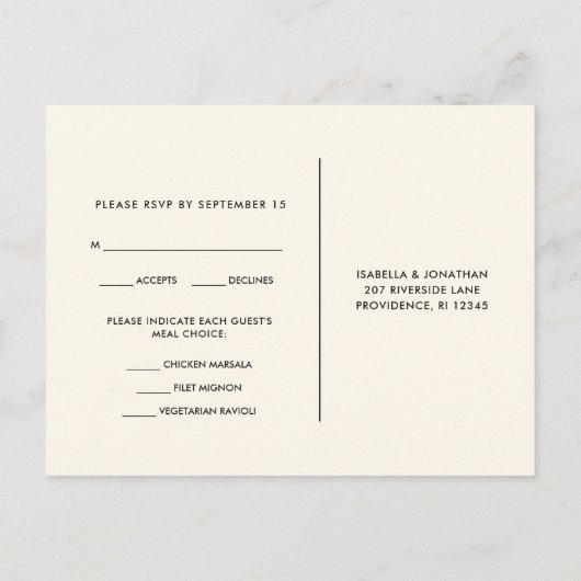 Invitation Carte Postale Moody Floral Rsvp Joli Script Repas Choix (Dos)