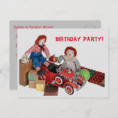 Invitation Carte Postale Moteur d'incendie pour enfants Raggedy Ann Andy fê (Devant / Derrière)