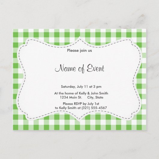 Invitation Carte Postale Motif À damiers vert (Devant)