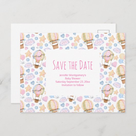 Invitation Carte Postale Motif d'aquarelle à ballon à air chaud Enregistrer (Devant / Derrière)