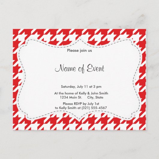 Invitation Carte Postale Motif rouge et blanc Houndstooth (Devant)