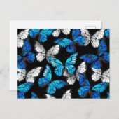 Invitation Carte Postale Motif sans couleur foncée avec papillons bleus Mor (Devant / Derrière)